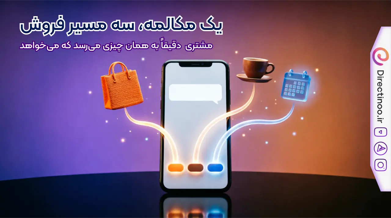 سناریوی درختی دایرکت هوشمند: یک مکالمه با سه مسیر متفاوت برای خرید، سفارش و نوبت